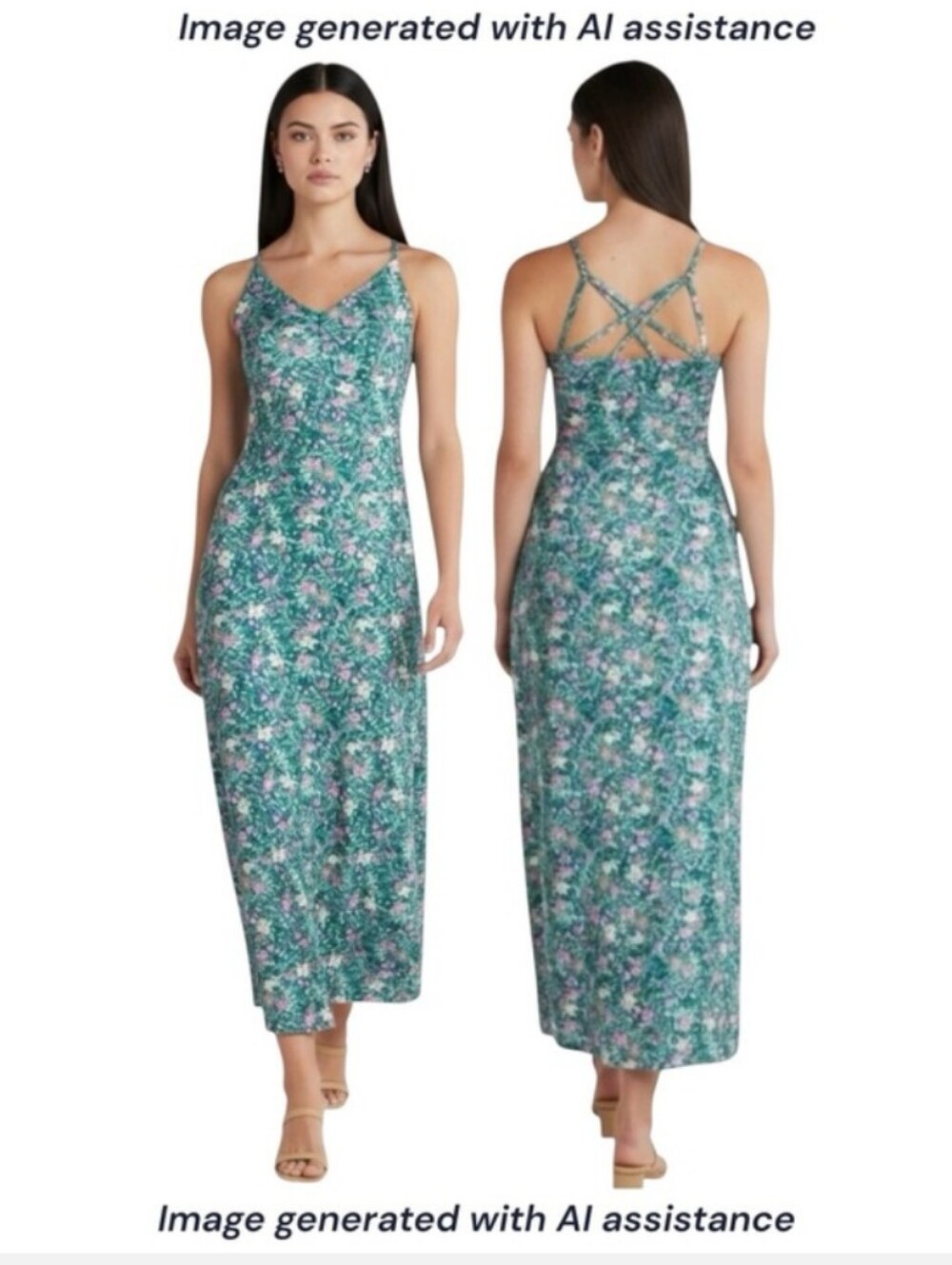 Market & Spruce Teal Floral Maxi Skirt with Pink Accents
